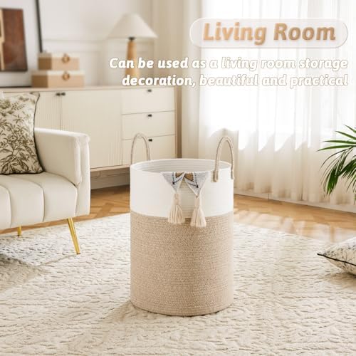 Artfeel Laundry Basket, Woven Cotton Rope Laundry Hamper, 40L - Image 5