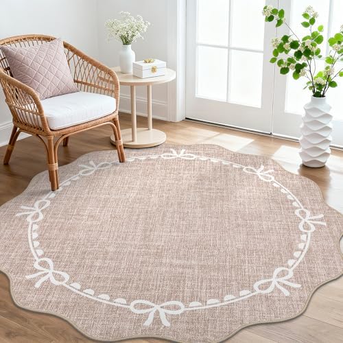 GarveeHome 6ft Round Rugs Washable Scalloped Bow Rug by GarveeHome