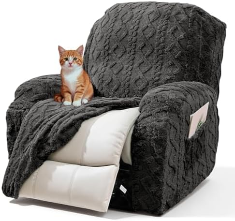 vctops 4 Pieces Recliner Chair Covers, Geometric Jacquard Plush Recliner by vctops