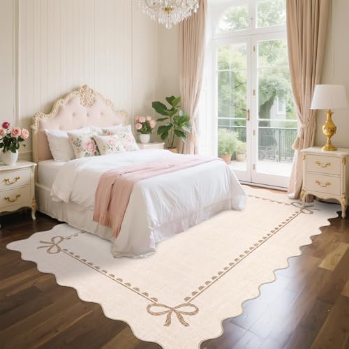 GarveeHome Scalloped Bow Rug 8x10 Washable Beige Rug - Image 3