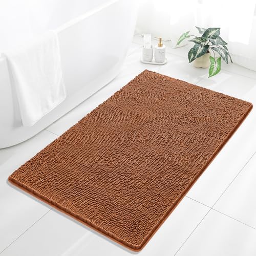 Chenille Bathroom Rug 36"x60" Burnt Orange, Large Plush Bath Mat by Kildoss