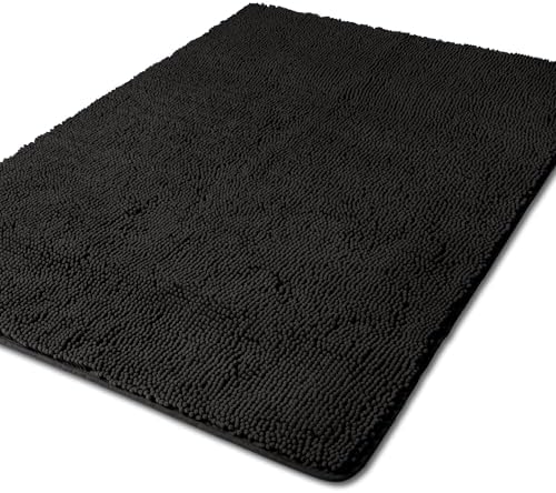 Yeaban Chenille Black Bathroom Rug 40"x60", Non-Slip Rubber Backing by Yeaban