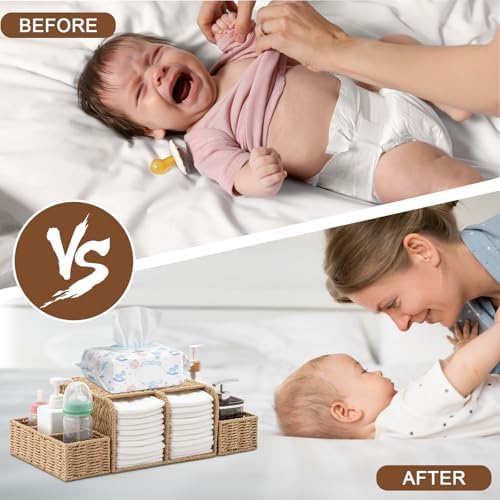 Large Wicker Diaper Caddy Changing Table Organizer - Image 4