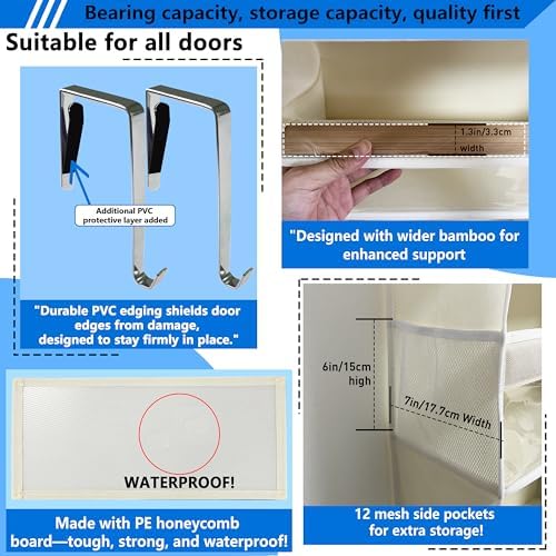Over the Door Organizer Storage 6 Tier, 12 Large Capacity Side Pockets - Image 4