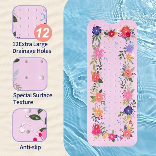 Pink Floral Bathtub Mat Non Slip - Image 3
