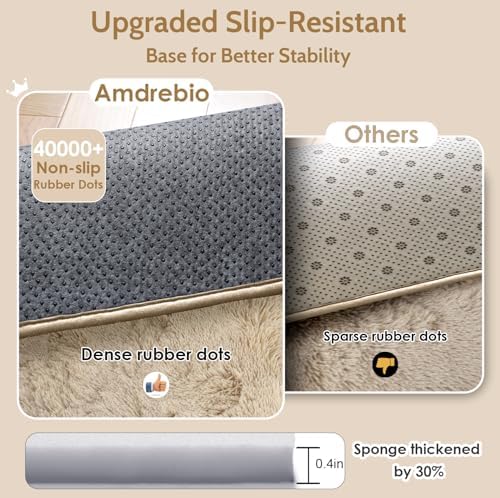 Amdrebio Beige Boho Furry Small Area Rug 3x5 - Image 6