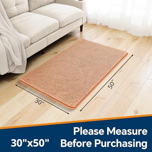 Chenille Bathroom Rug 30"x50" Peach, Large Plush Bath Mat - Image 2