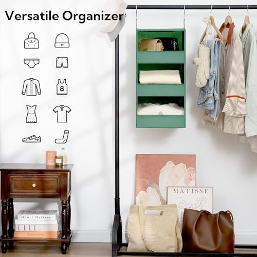GRANNY SAYS 3-Shelf Hanging Closet Organizer, Foldable Storage, Dark Green - Image 4