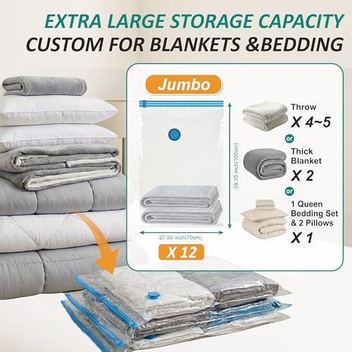 12 Jumbo Vacuum Storage Bags for Blankets & Bedding, Space Saver Bags - Image 3