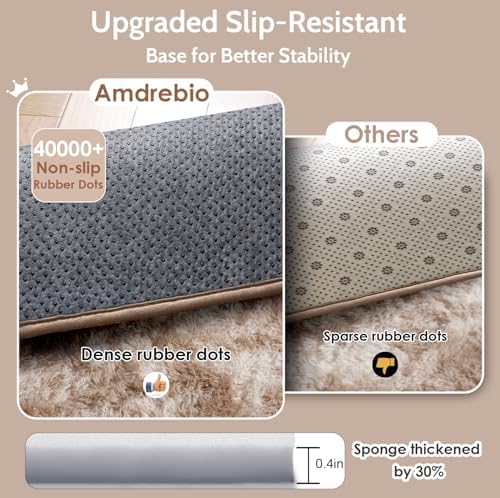 Amdrebio Beige Tan Furry Area Rug 4x6 - Image 6