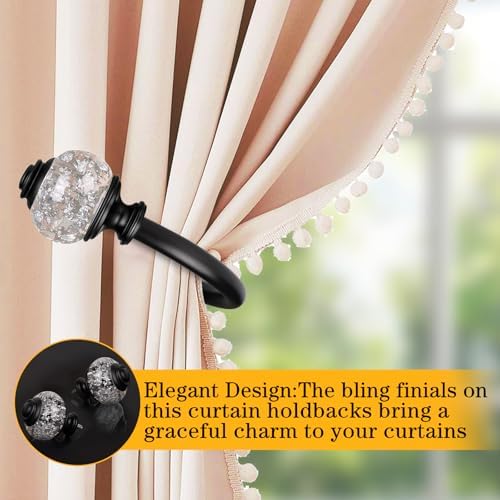 USFOOK Black Curtain Holdbacks, Decorative Drapery Tiebacks, 2 Pack/1 Pair - Image 2