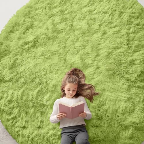 OLANLY Grass Green Round Rugs for Bedroom by OLANLY