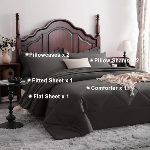 NTBAY King Microfiber Bed in a Bag, Comforter Set 7 Piece, Dark Grey - Image 4