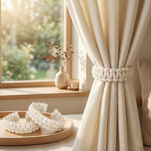 Ptwola 4 Pack Braided Curtain Tiebacks Boho Elegant Rustic Curtain Holdbacks - Image 6