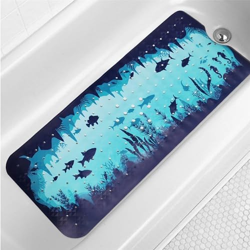 Blue Bathtub Mat Non Slip 40x16in Extra Long Bath Mat by Denifeiya