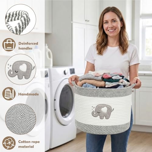 Baby Laundry Basket for Nursery, Large 15”x12” Elephant Storage Baskets - Image 4