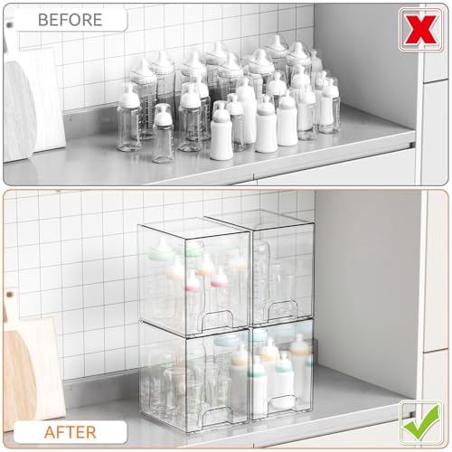 Yieach 2 Pack Clear Stackable Storage Drawers, 7.6" H Baby Bottle Organizer - Image 4