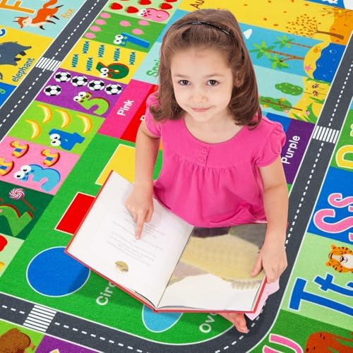 HOMORE Kids Educational Rug, 4x6 Green Kids Rugs - Image 2