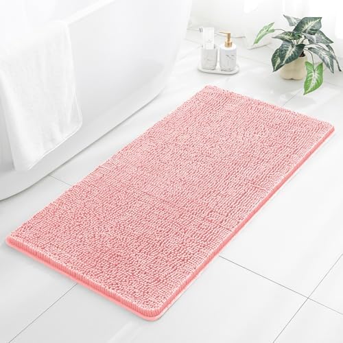 Chenille Bathroom Rug 26"x44" Pink, Non-Slip Plush Bath Mat by Kildoss