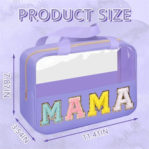 Chenille Letter Patch Mama Bag, Preppy Clear Makeup Cosmetic Bag Large Toiletry - Image 2