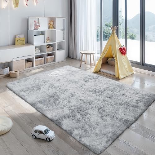 5x7 Tie-Dyed Light Grey Shag Rug - Image 6