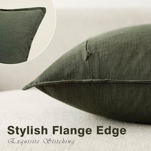 Foindtower Linen Solid Decorative Throw Pillow Cover 18x18 Inch Dark Green - Image 3