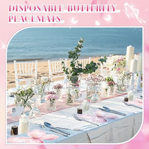 Newtay 50 Pack Paper Butterfly Placemats Disposable Party Placemats Pink and - Image 5