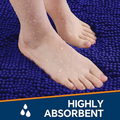 Chenille Bathroom Runner Rug 17"x47" Royal Blue, Plush Bath Mat - Image 4