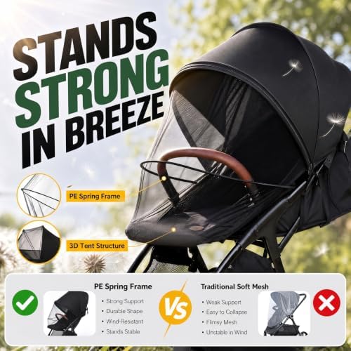 DUOMI 2-in-1 Stroller Cover UPF 50+ Sun Shade & Mosquito Net 3D Canopy - Image 6