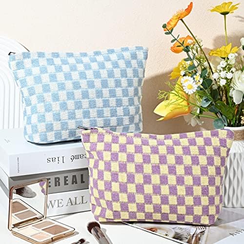 SOIDRAM 2 Pieces Makeup Bag Large Checkered Cosmetic Bag Capacity Canvas Travel - Image 2