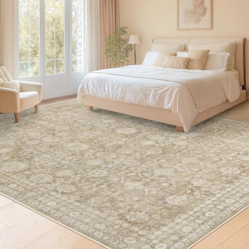 8x10 Area Rugs for Living Room: Washable Large Vintage Floral Rug Low Pile - Image 2