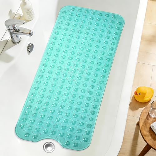 Extra Long Bathtub Mat Non Slip Bath Mat Clear Green 40"x16" Full by NaolotureHome