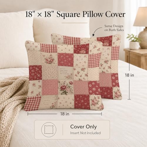 Shabby Chic Rose Patchwork Throw Pillow Cover 18x18 - Image 6