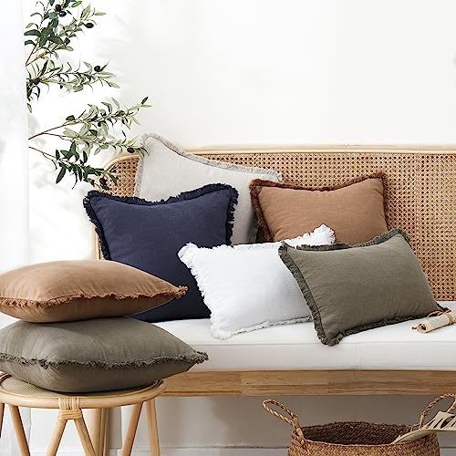 Foindtower Decorative Linen Fringe Lumbar Throw Pillow Covers Cozy Boho - Image 7