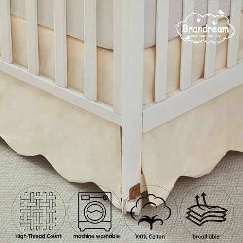 Brandream Scallop Edge Cotton Crib Skirt Toddler Bedskirt Baby Nursery Crib Bed - Image 6