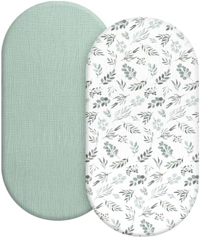 Organic Baby Bassinet Sheets Soft 2 Pack 33”x17” Fitted Mattress Pad Cover by Knirose