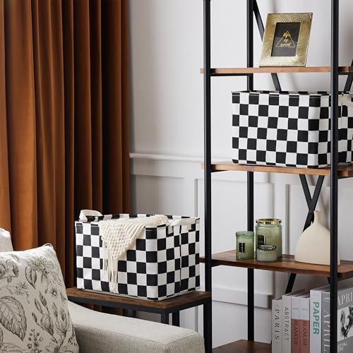 Ohocut Black White Checkered Canvas Basket, Rectangular Organizing Decorative - Image 3