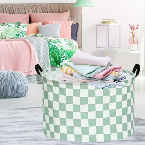 MAIZMZ Sage Checkered Storage Basket Extra Large 80L Kids Hamper Baby Laundry - Image 4