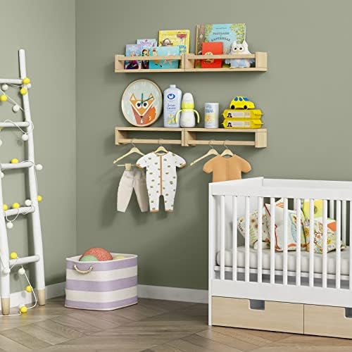Forbena Natural Wood Nursery Book Shelves Wall Mounted, Floating Bookshelf - Image 4