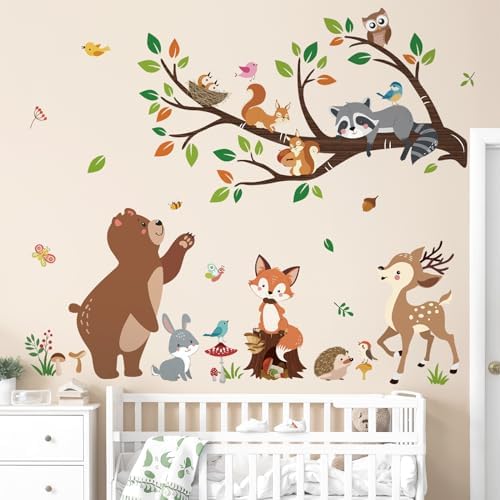 decalmile Woodland Animal Tree Branch Bear Fox Deer Wall Decals Stickers - Image 3