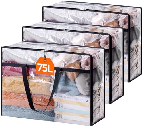 Lifewit 75L Clear Clothes Storage Bags, Plastic Foldable Blanket Storage Bag by Lifewit
