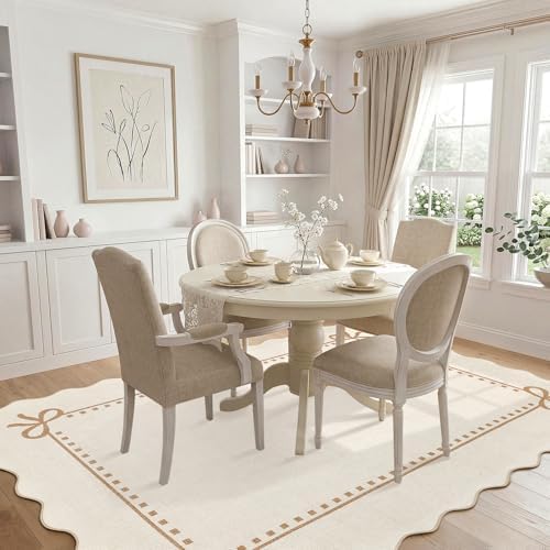 Garvee Scalloped Bow Rug Beige Washable Solid 4x6 Area Rugs - Image 3