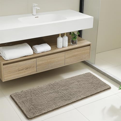 Chenille Bathroom Runner Rug 17"x47" Taupe, Plush Bath Mat - Image 7