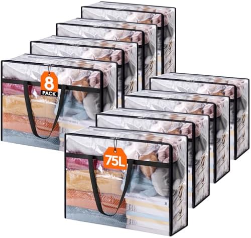 Lifewit 8 Pack Clear Clothes Storage Bags, 75L Plastic Blanket Storage Bag by Lifewit
