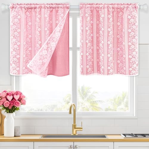 ASPMIZ Pink Kitchen Curtains Double Layer Curtains by ASPMIZ