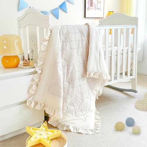 Crib Bedding Set for Girls, 3 Pieces Baby Crib Bedding Set Newborn, Mini Tufted by WOWELIFE
