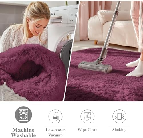 OLANLY Burgundy Round Rugs for Bedroom - Image 3