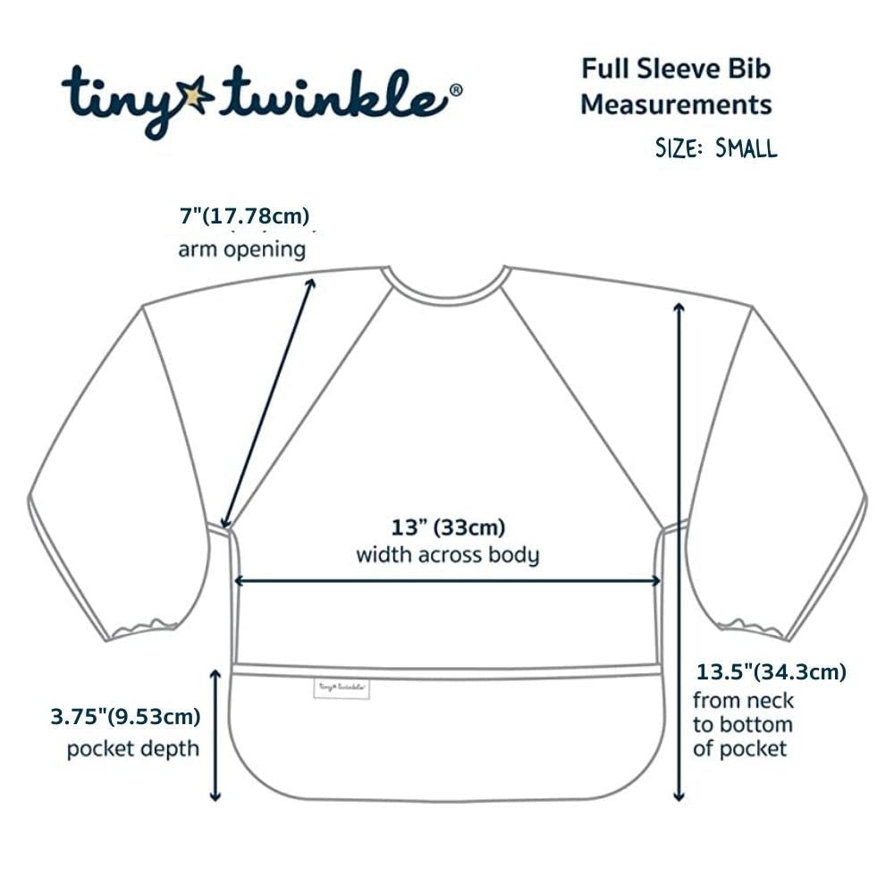 Tiny Twinkle Mess Proof Baby Bibs, 2pk Waterproof Smock Baby Bibs for Eating, Machine Washable Long Sleeve Bibs, Baby Led Weaning, Toddler Bibs, BLW Supplies (Grey Indigo, Small 6-24 Months)