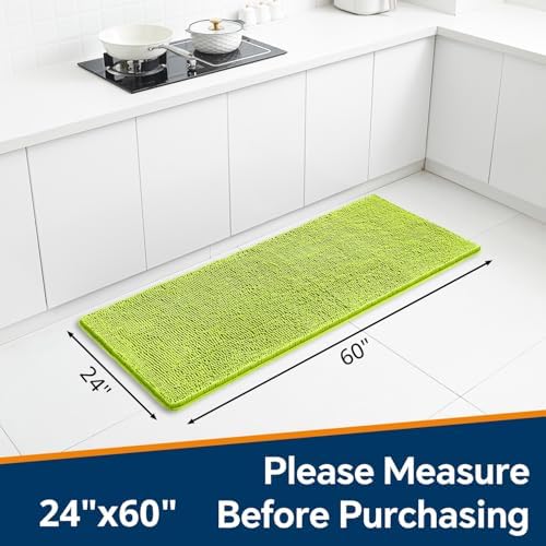 Chenille Bathroom Runner Rug 24"x60" Lime Green, Plush Bath Mat - Image 2