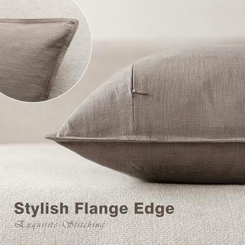Foindtower Linen Solid Decorative Throw Pillow Covers 20x20 Inch Brown Tan - Image 3